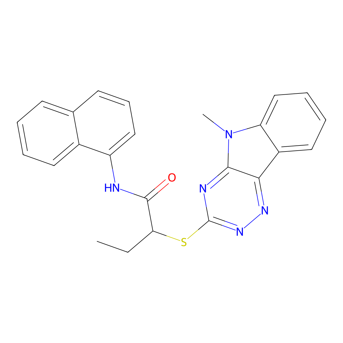 2-[(5-methyl-[1,2,4]triazino[5,6-b]indol-3-yl)sulfanyl]-N-naphthalen-1-ylbutanamide molecular structure, CAS 296791-86-1