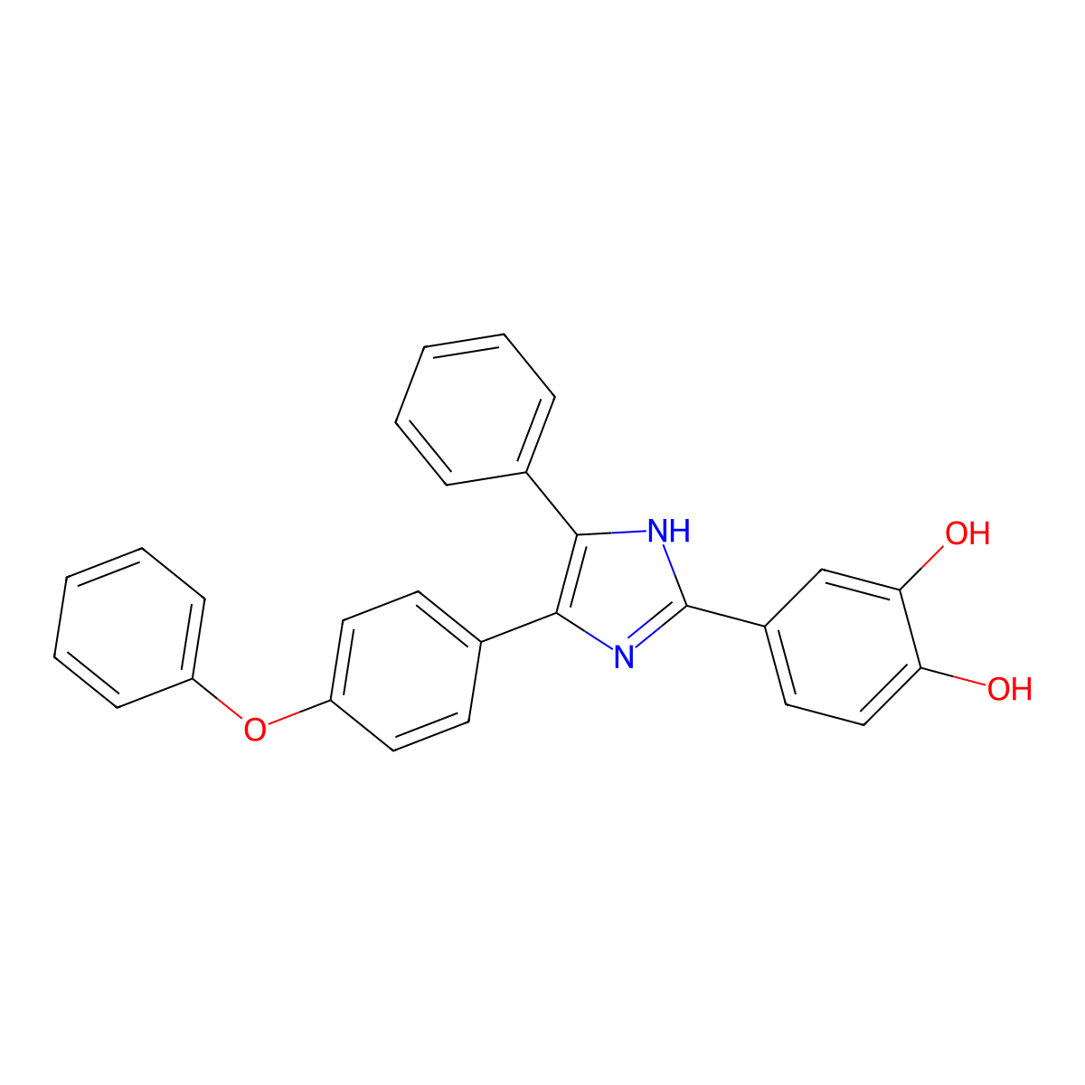 4-[5-(4-Phenoxyphenyl)-4-phenyl-1H-imidazol-2-yl]-1,2-benzenediol molecular structure, CAS 296792-53-5