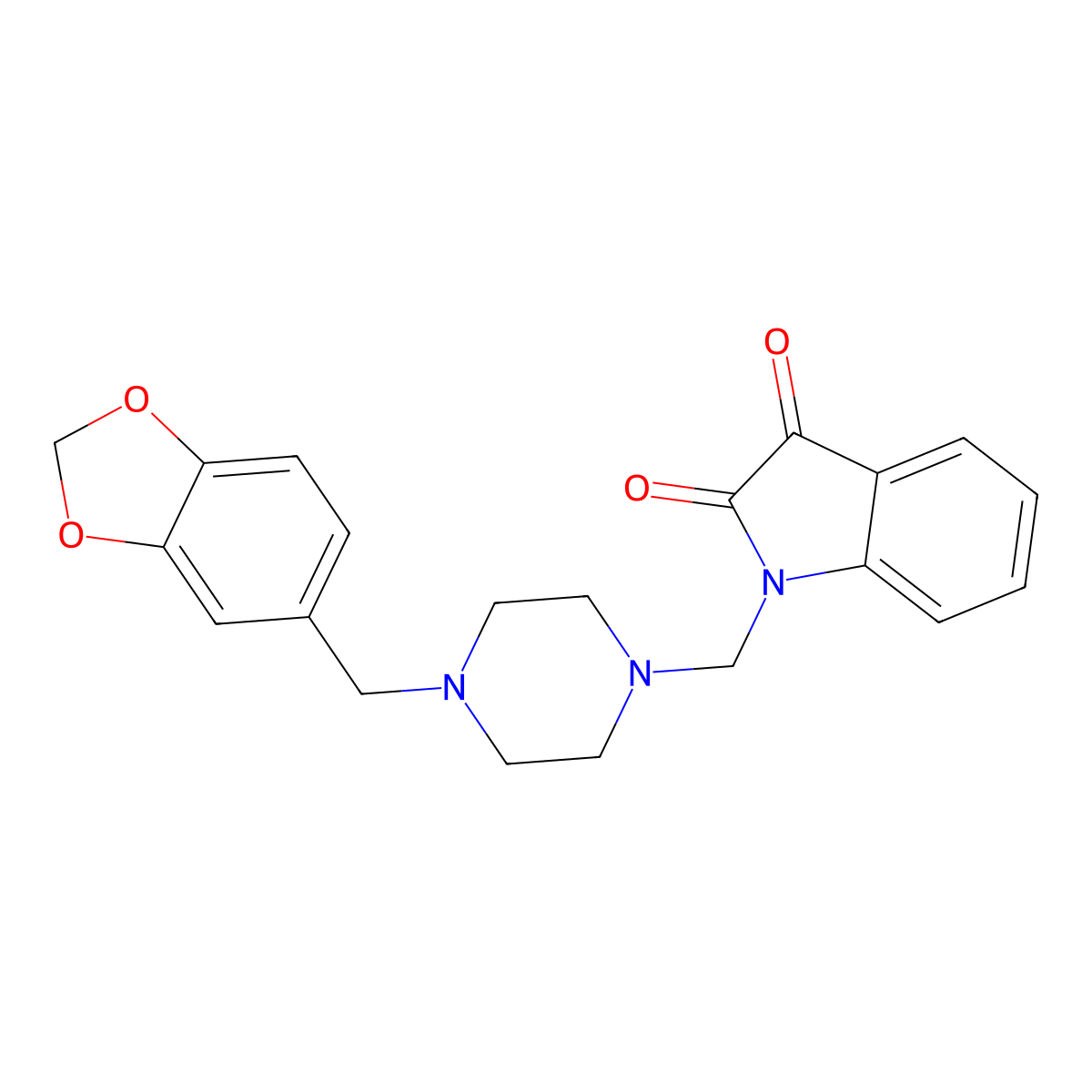 1-{[4-(1,3-benzodioxol-5-ylmethyl)piperazin-1-yl]methyl}-1H-indole-2,3-dione molecular structure, CAS 296792-72-8