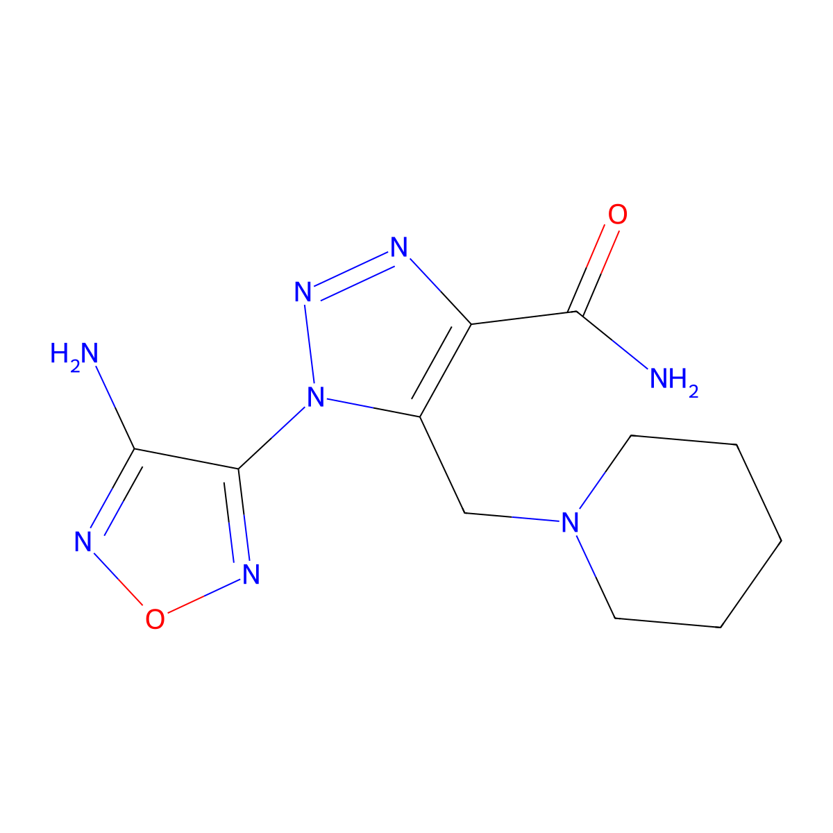 1-(4-amino-1,2,5-oxadiazol-3-yl)-5-(piperidin-1-ylmethyl)-1H-1,2,3-triazole-4-carboxamide molecular structure, CAS 296792-97-7