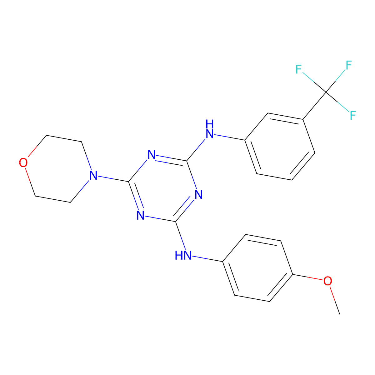 4-N-(4-methoxyphenyl)-6-morpholin-4-yl-2-N-[3-(trifluoromethyl)phenyl]-1,3,5-triazine-2,4-diamine molecular structure, CAS 296793-01-6