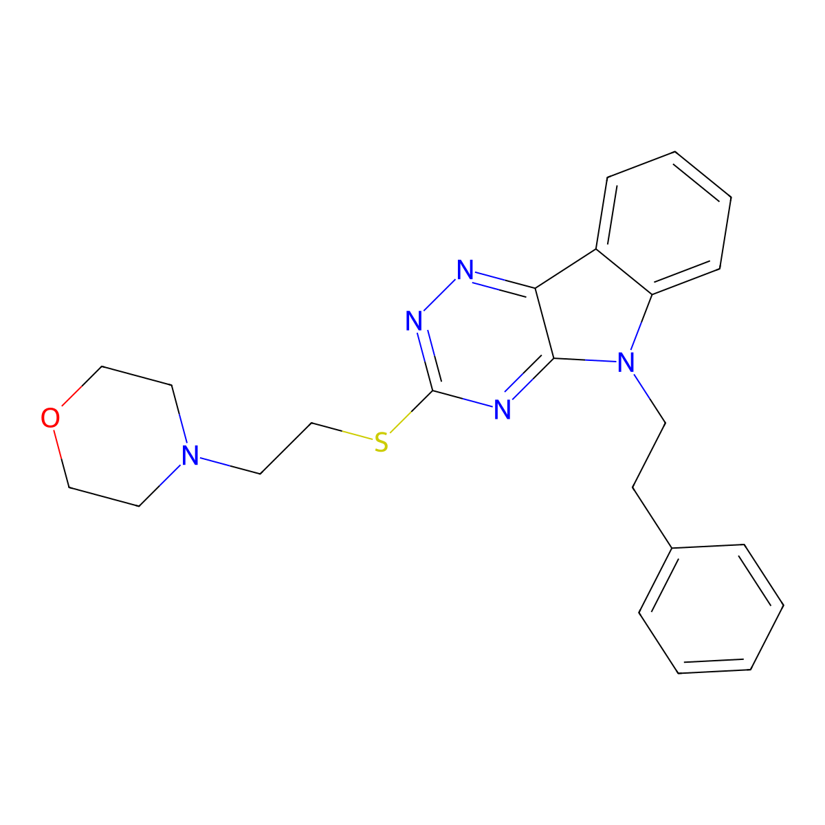 3-{[2-(morpholin-4-yl)ethyl]sulfanyl}-5-(2-phenylethyl)-5H-[1,2,4]triazino[5,6-b]indole molecular structure, CAS 296793-02-7