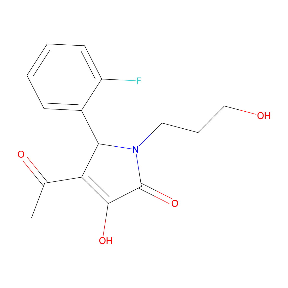 4-acetyl-5-(2-fluorophenyl)-3-hydroxy-1-(3-hydroxypropyl)-1,5-dihydro-2H-pyrrol-2-one molecular structure, CAS 296793-42-5