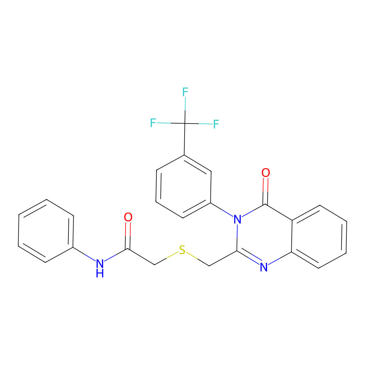 2-[[4-oxo-3-[3-(trifluoromethyl)phenyl]quinazolin-2-yl]methylsulfanyl]-N-phenylacetamide molecular structure, CAS 296793-50-5