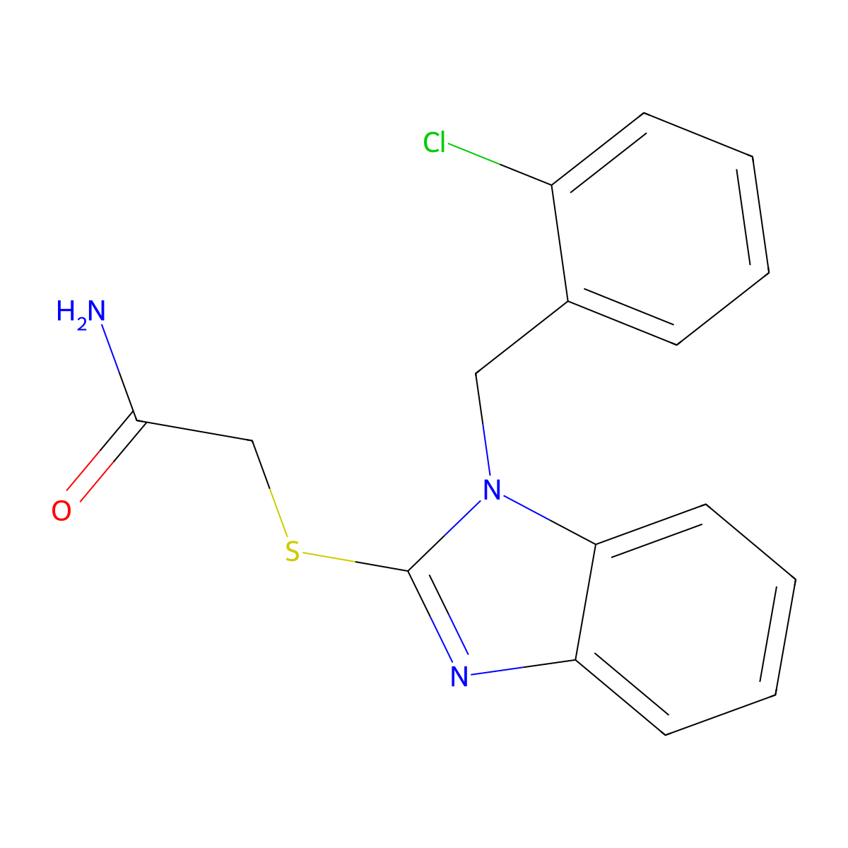 2-[1-[(2-Chlorophenyl)methyl]benzimidazol-2-yl]sulfanylacetamide molecular structure, CAS 296793-82-3