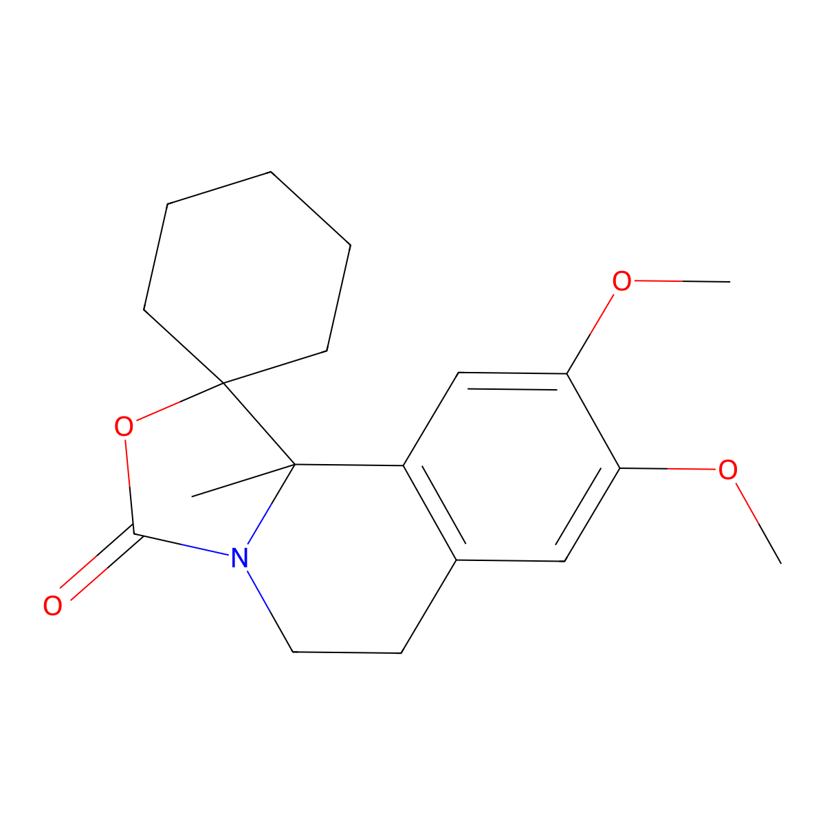 8',9'-Dimethoxy-10b'-methyl-6',10b'-dihydro-3'H,5'H-spiro[cyclohexane-1,1'-oxazolo[4,3-a]isoquinolin]-3'-one molecular structure, CAS 296793-89-0
