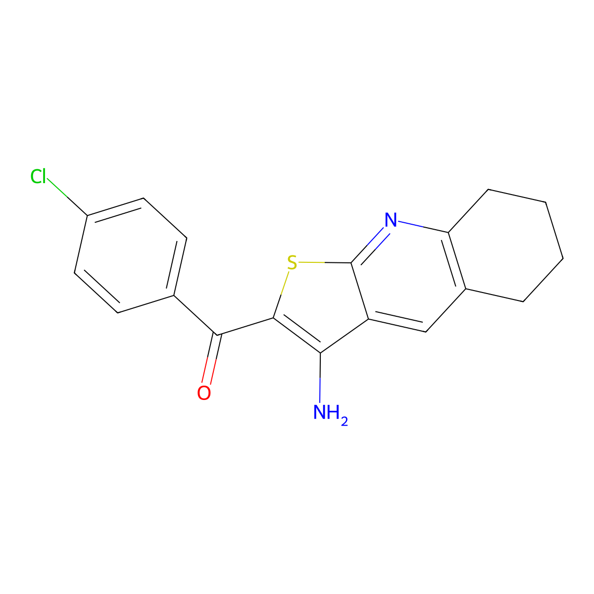 2-[(4-chlorophenyl)carbonyl]-5H,6H,7H,8H-thieno[2,3-b]quinolin-3-amine molecular structure, CAS 296797-33-6