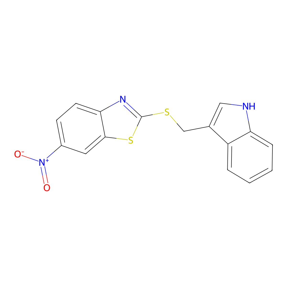 2-(1H-indol-3-ylmethylsulfanyl)-6-nitro-1,3-benzothiazole molecular structure, CAS 296797-54-1