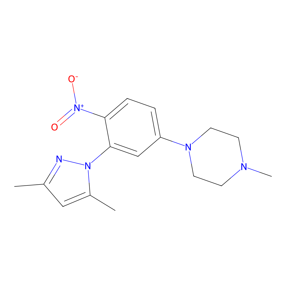 1-[3-(3,5-Dimethylpyrazol-1-yl)-4-nitrophenyl]-4-methylpiperazine molecular structure, CAS 296797-55-2