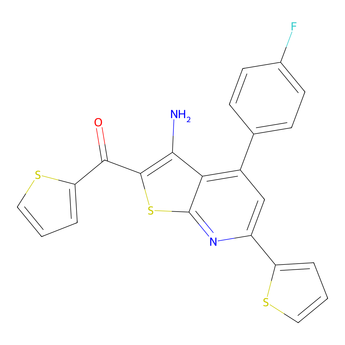 [3-Amino-4-(4-fluorophenyl)-6-thiophen-2-ylthieno[2,3-b]pyridin-2-yl]-thiophen-2-ylmethanone molecular structure, CAS 296798-16-8