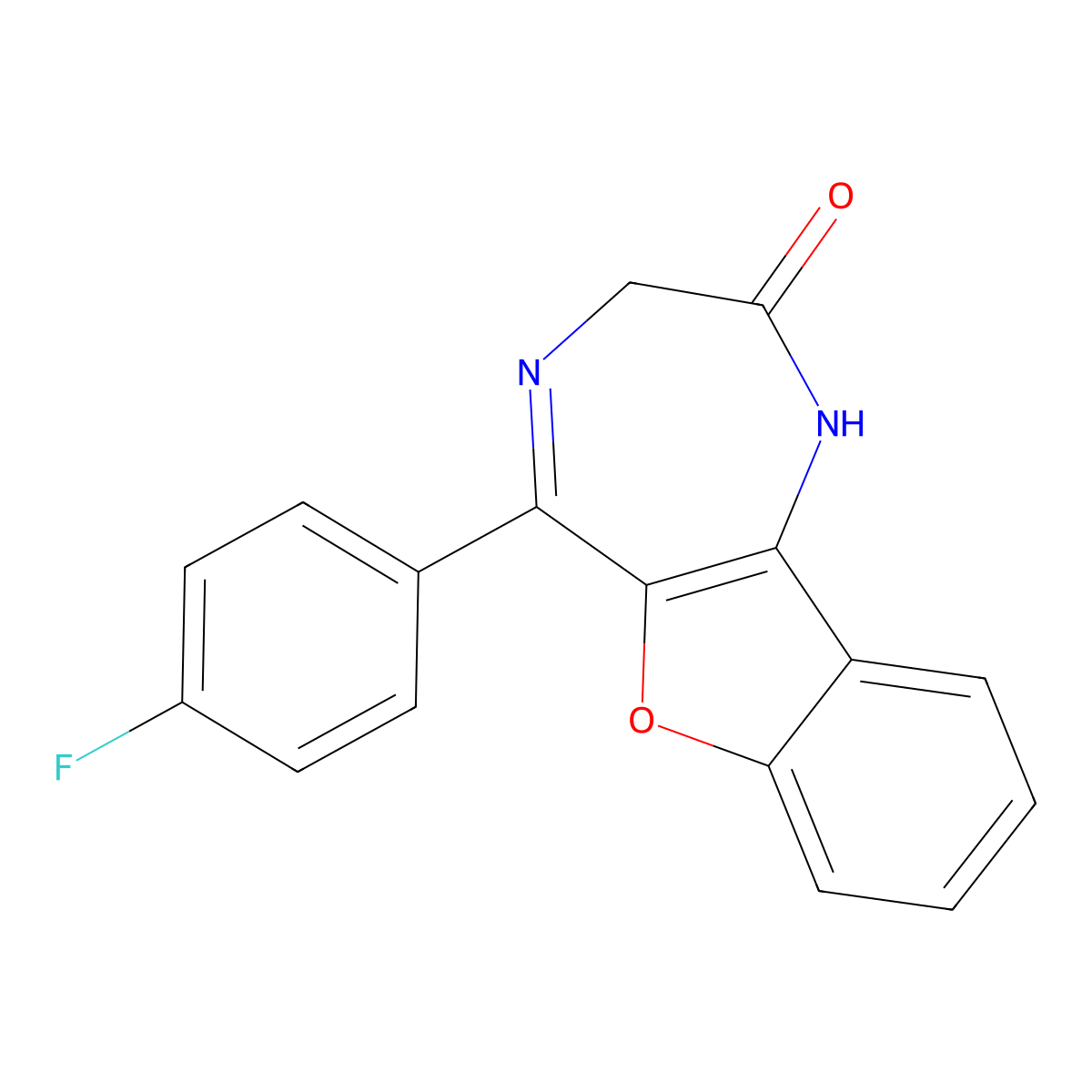 5-(4-fluorophenyl)-1,3-dihydro-2H-[1]benzofuro[3,2-e][1,4]diazepin-2-one molecular structure, CAS 296798-52-2