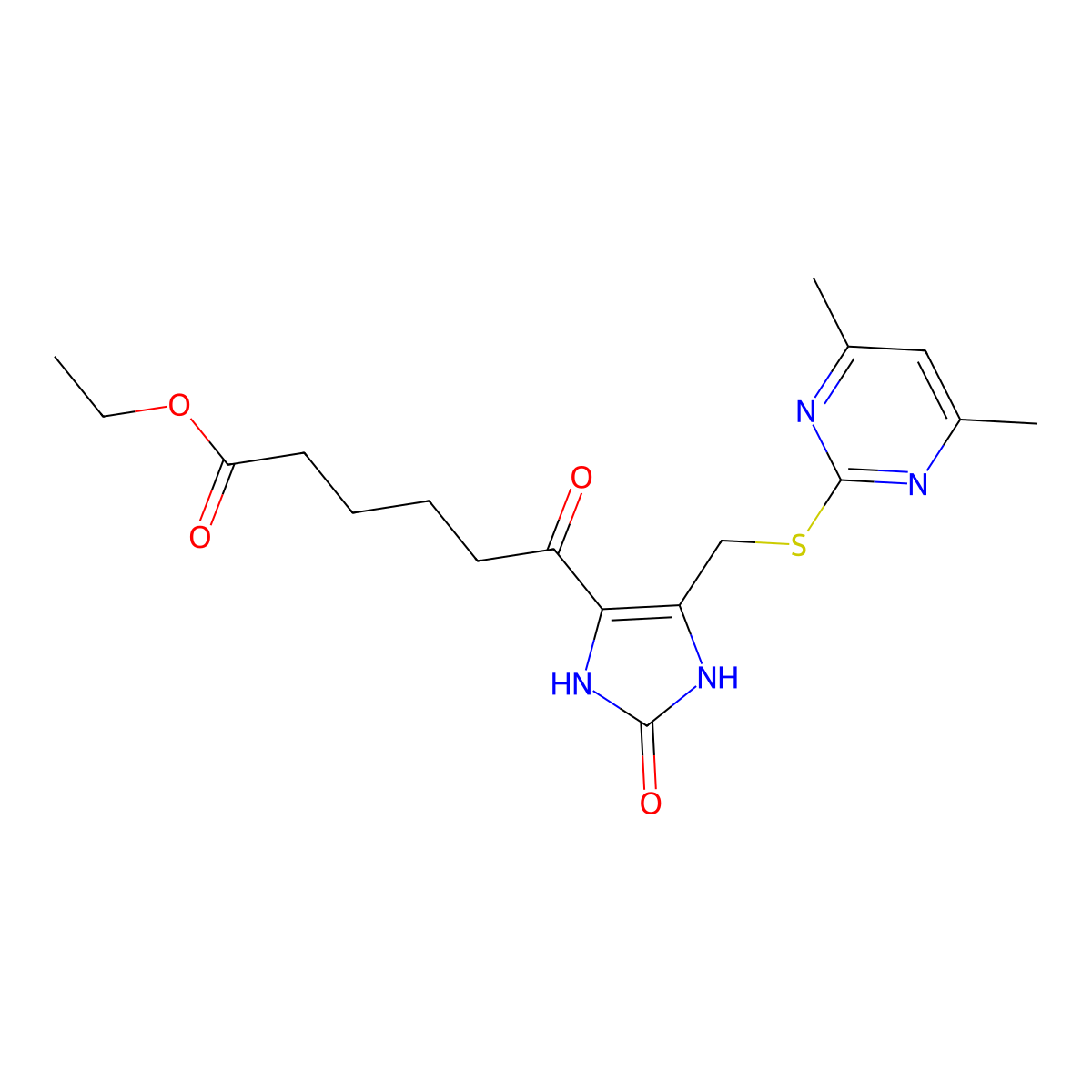 Ethyl 6-[5-[(4,6-dimethylpyrimidin-2-yl)sulfanylmethyl]-2-oxo-1,3-dihydroimidazol-4-yl]-6-oxohexanoate molecular structure, CAS 296798-57-7
