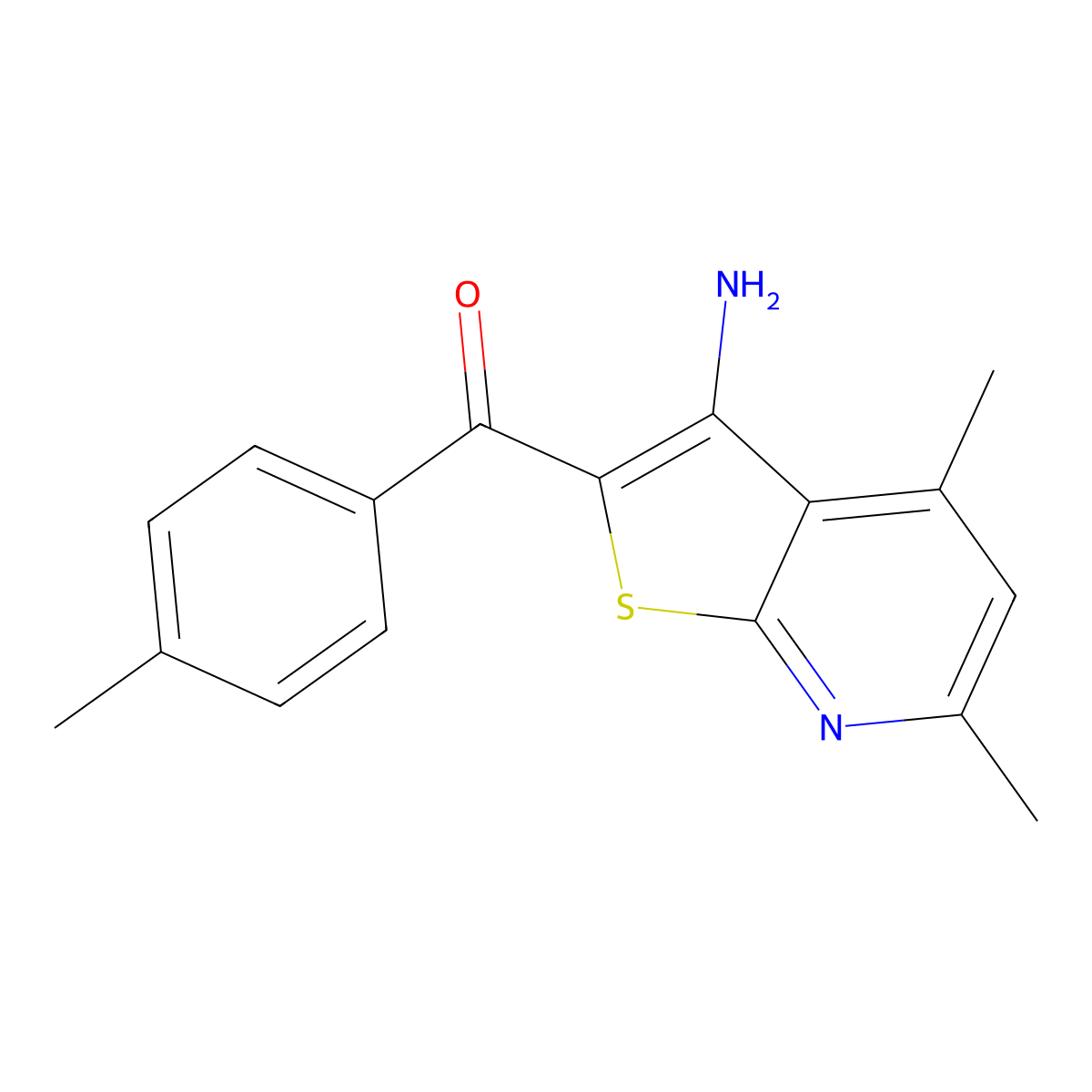 4,6-Dimethyl-2-(4-methylbenzoyl)thieno[2,3-B]pyridin-3-amine molecular structure, CAS 296798-87-3