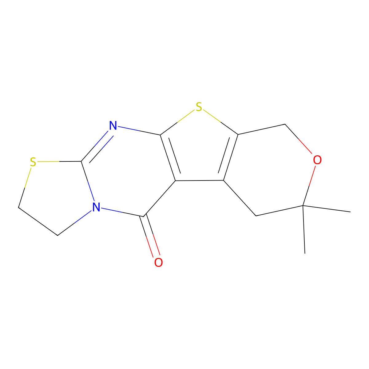 7,7-dimethyl-2,3,6,9-tetrahydro-5H,7H-pyrano[4',3':4,5]thieno[2,3-d][1,3]thiazolo[3,2-a]pyrimidin-5-one molecular structure, CAS 296799-07-0