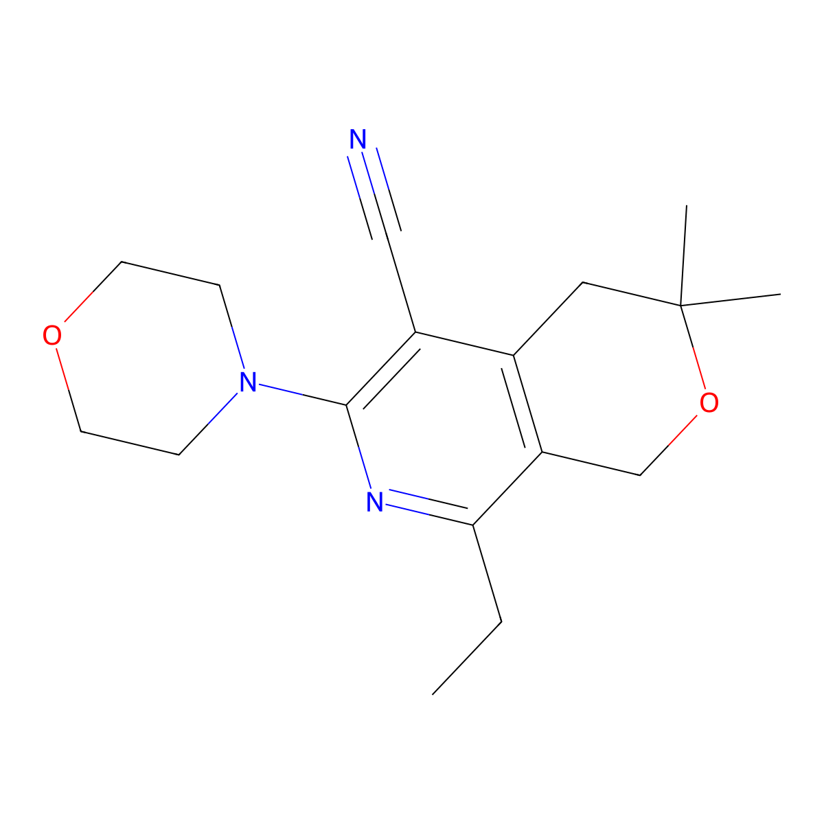 8-Ethyl-3,3-dimethyl-6-morpholin-4-yl-1,4-dihydropyrano[3,4-c]pyridine-5-carbonitrile molecular structure, CAS 296799-13-8