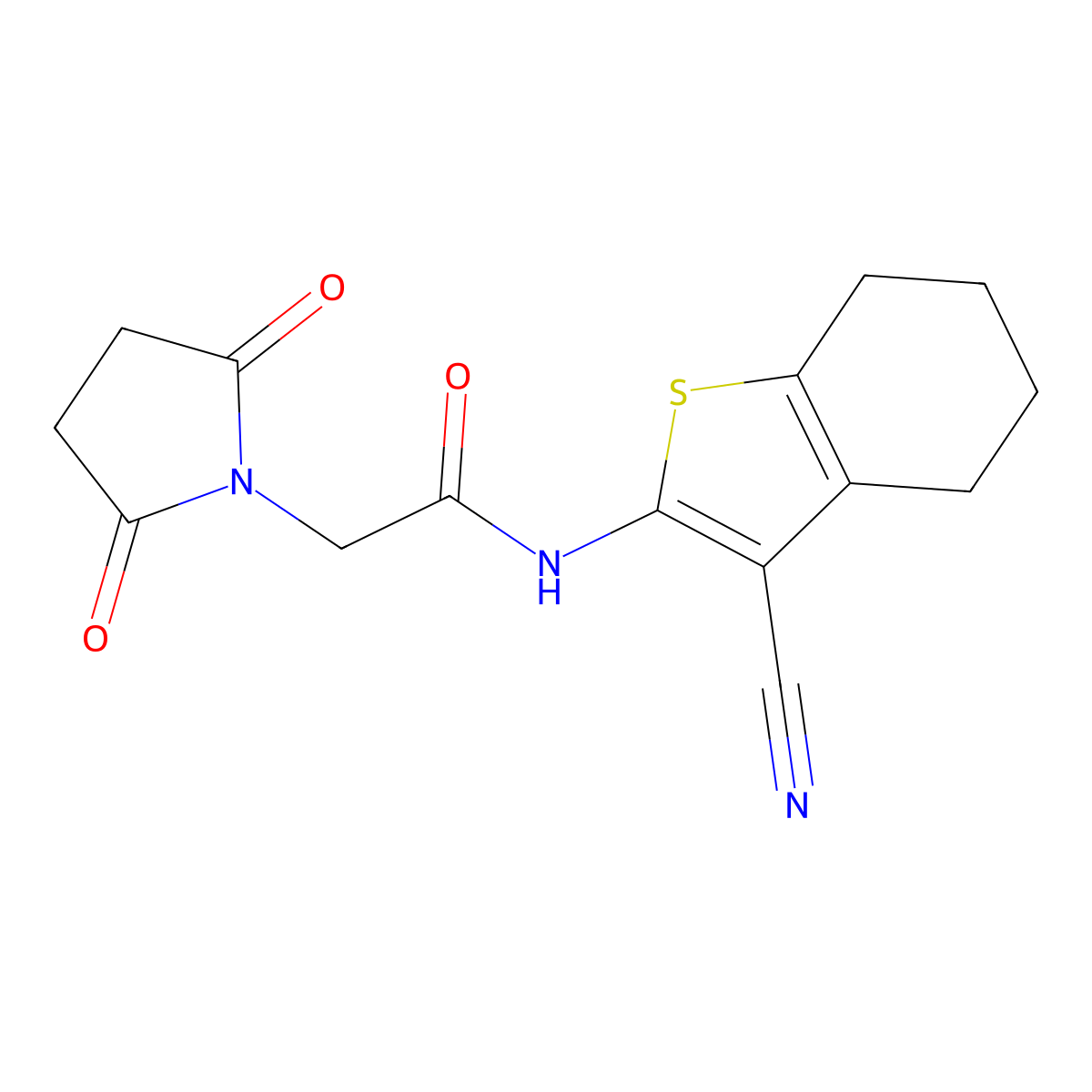 N-(3-cyano-4,5,6,7-tetrahydro-1-benzothiophen-2-yl)-2-(2,5-dioxopyrrolidin-1-yl)acetamide molecular structure, CAS 296799-48-9