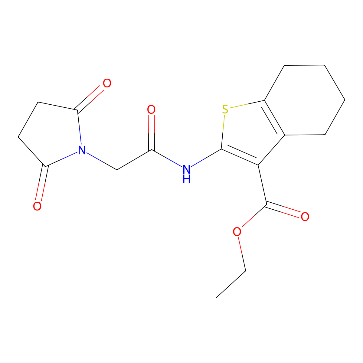 Ethyl 2-(2-(2,5-dioxopyrrolidin-1-yl)acetamido)-4,5,6,7-tetrahydrobenzo[b]thiophene-3-carboxylate molecular structure, CAS 296799-50-3