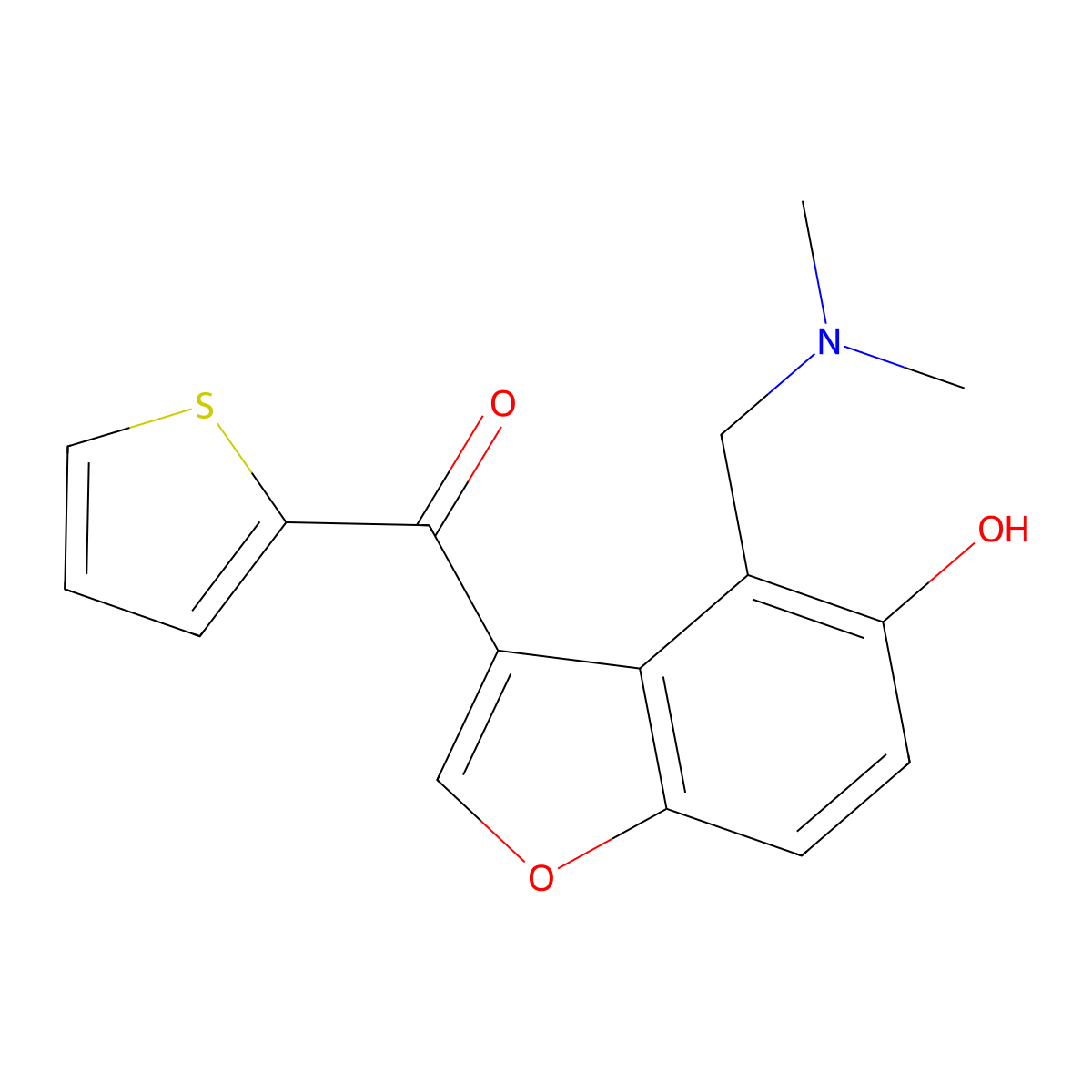 Methanone, (5-hydroxy-4-dimethylaminomethyl-3-benzofuryl)(2-thienyl)- molecular structure, CAS 296799-87-6
