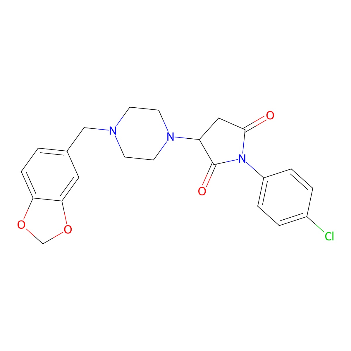 3-[4-(1,3-Benzodioxol-5-ylmethyl)piperazin-1-yl]-1-(4-chlorophenyl)pyrrolidine-2,5-dione molecular structure, CAS 296800-81-2