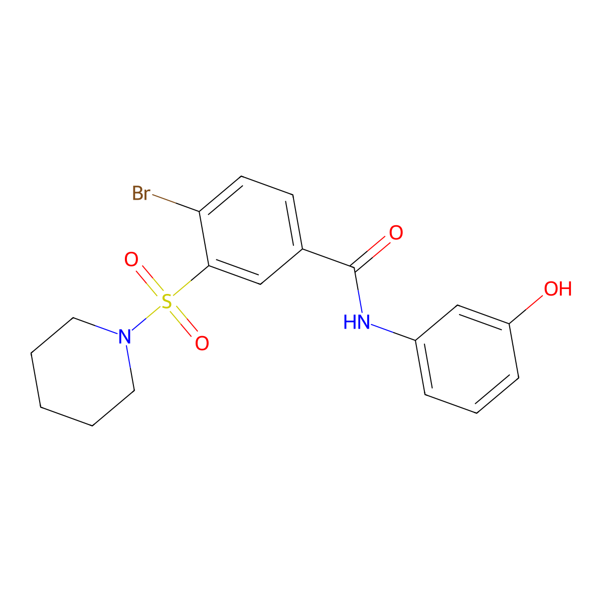 4-bromo-N-(3-hydroxyphenyl)-3-piperidin-1-ylsulfonylbenzamide molecular structure, CAS 296801-08-6