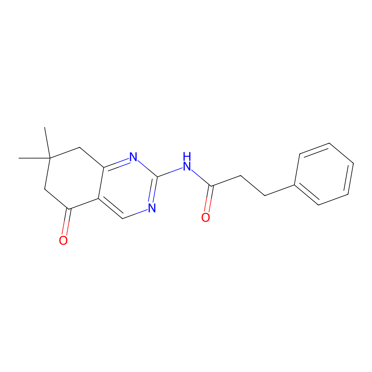 N-(7,7-dimethyl-5-oxo-5,6,7,8-tetrahydroquinazolin-2-yl)-3-phenylpropanamide molecular structure, CAS 296801-19-9