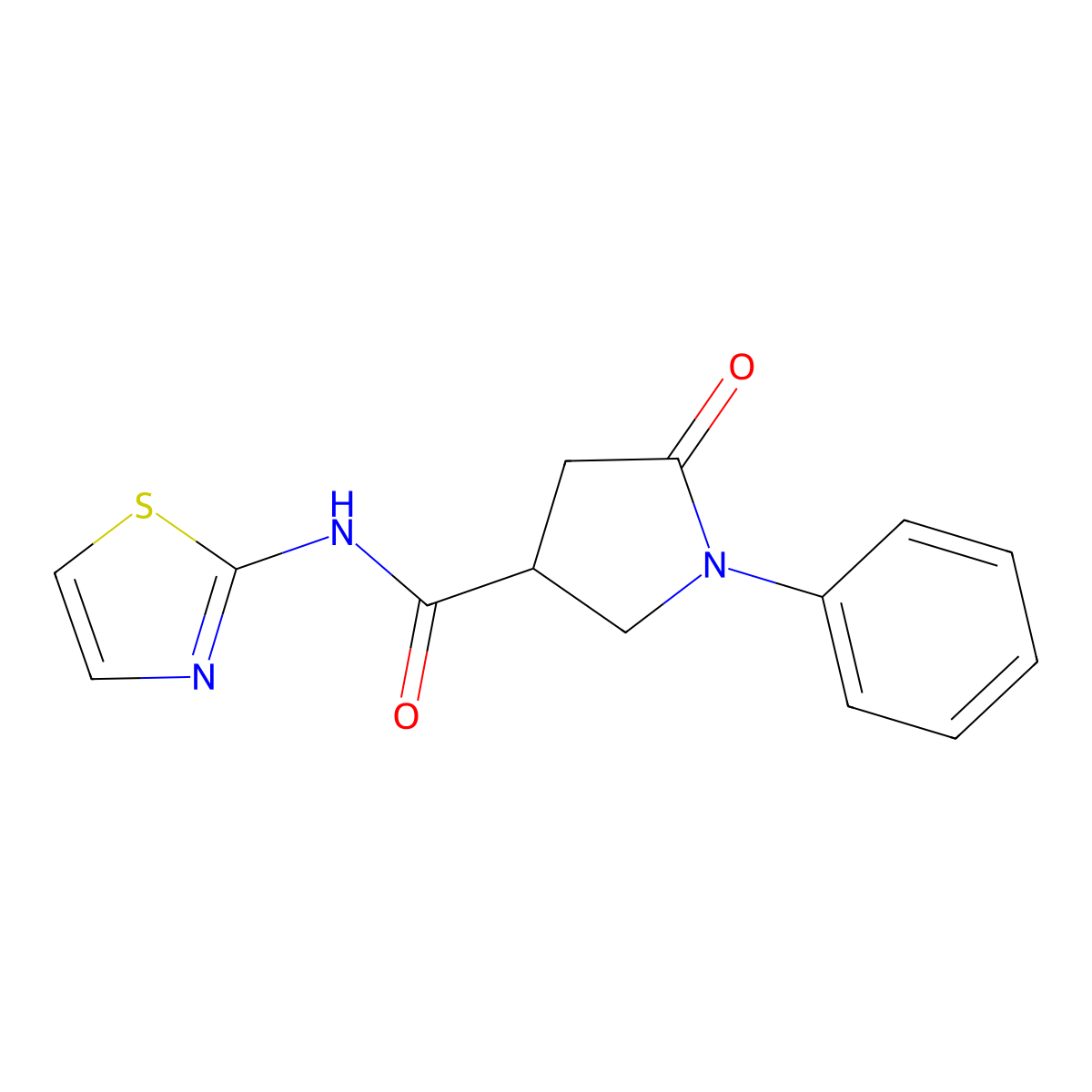 5-oxo-1-phenyl-N-(1,3-thiazol-2-yl)pyrrolidine-3-carboxamide molecular structure, CAS 296801-25-7