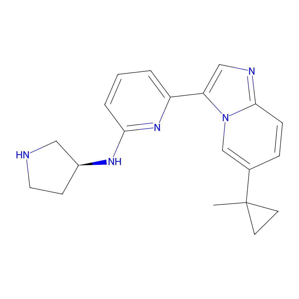 6-[6-(1-methylcyclopropyl)imidazo[1,2-a]pyridin-3-yl]-N-[(3S)-pyrrolidin-3-yl]pyridin-2-amine molecular structure, CAS 2968466-26-2