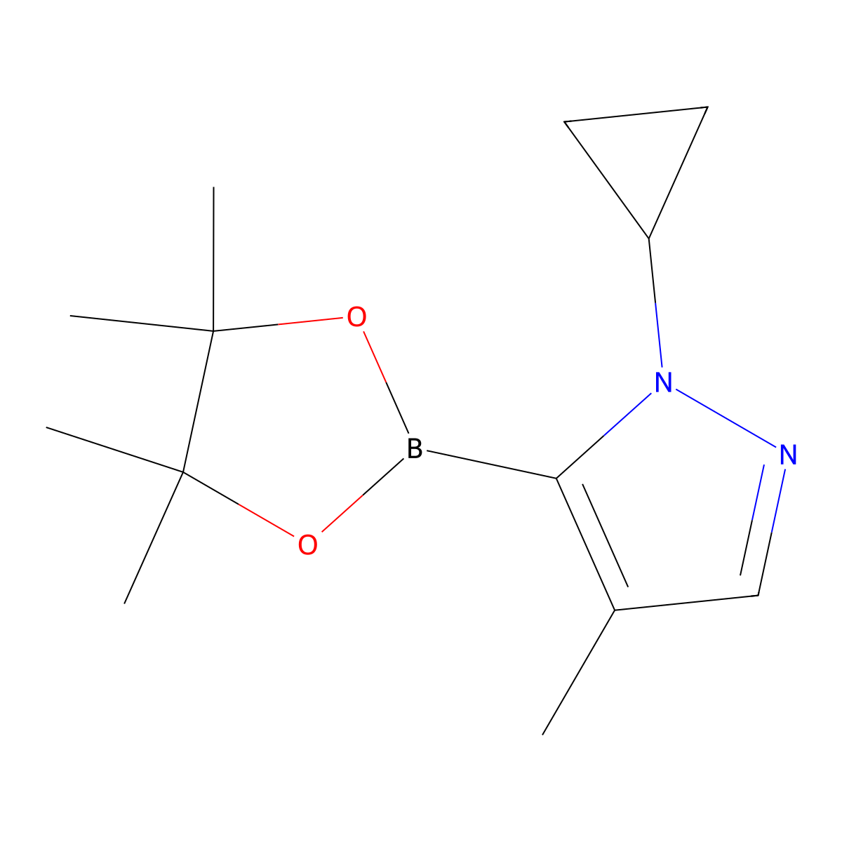 1-cyclopropyl-4-methyl-5-(4,4,5,5-tetramethyl-1,3,2-dioxaborolan-2-yl)-1H-pyrazole molecular structure, CAS 2968512-42-5