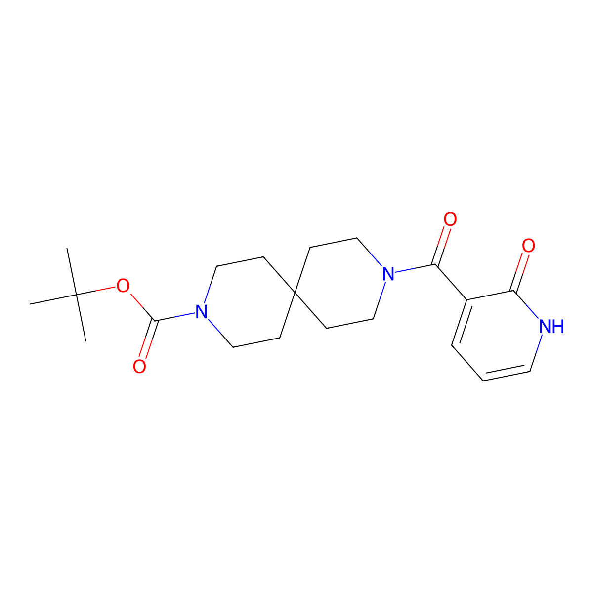 Tert-butyl 9-(2-oxo-1,2-dihydropyridine-3-carbonyl)-3,9-diazaspiro[5.5]undecane-3-carboxylate molecular structure, CAS 2968665-36-1