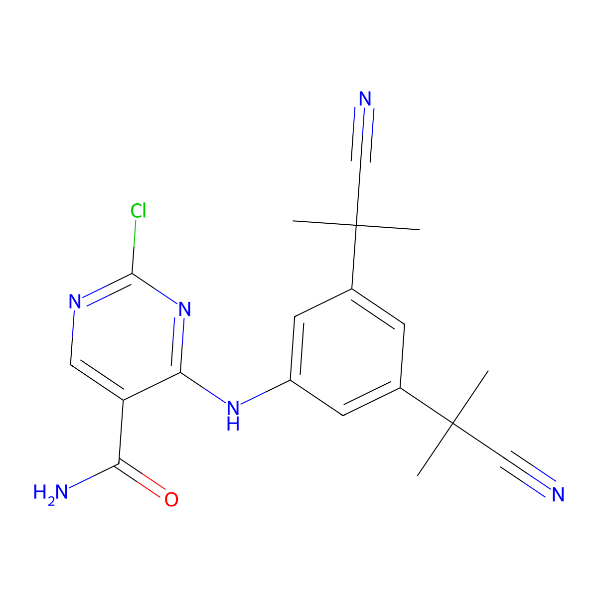 4-((3,5-Bis(2-cyanopropan-2-YL)phenyl)amino)-2-chloropyrimidine-5-carboxamide molecular structure, CAS 2968735-99-9