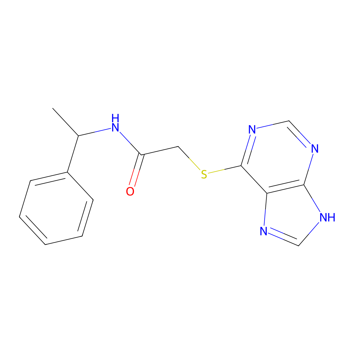 N-(1-phenylethyl)-2-(7H-purin-6-ylsulfanyl)acetamide molecular structure, CAS 296875-43-9