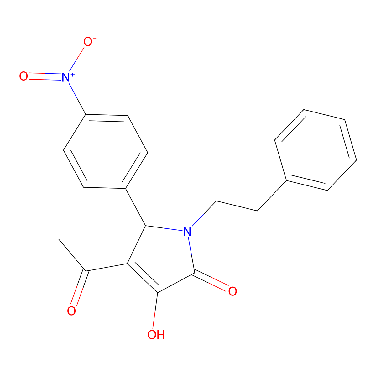 4-acetyl-3-hydroxy-5-(4-nitrophenyl)-1-(2-phenylethyl)-1,5-dihydro-2H-pyrrol-2-one molecular structure, CAS 296876-65-8