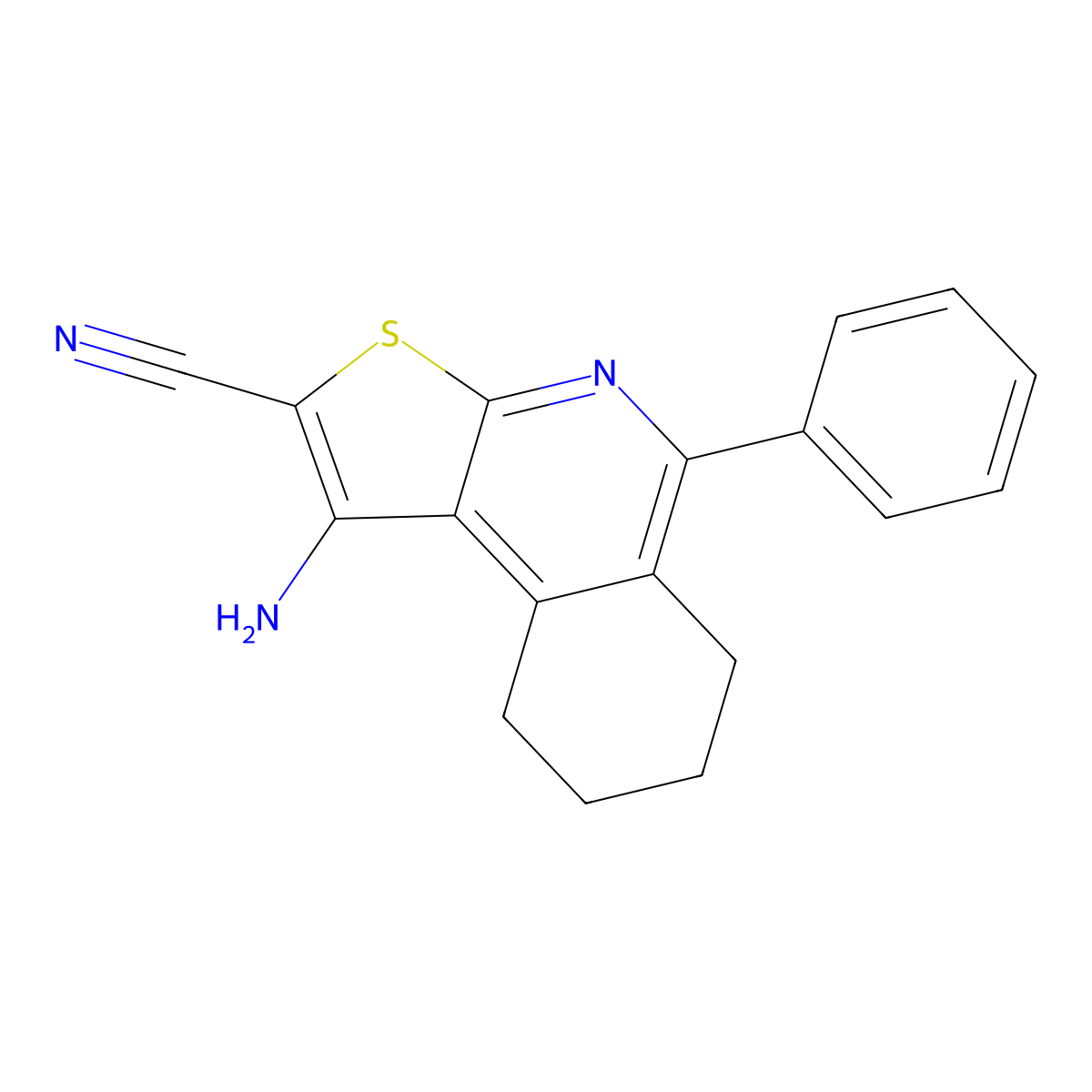 1-Amino-5-phenyl-6,7,8,9-tetrahydrothieno[2,3-c]isoquinoline-2-carbonitrile molecular structure, CAS 296878-08-5