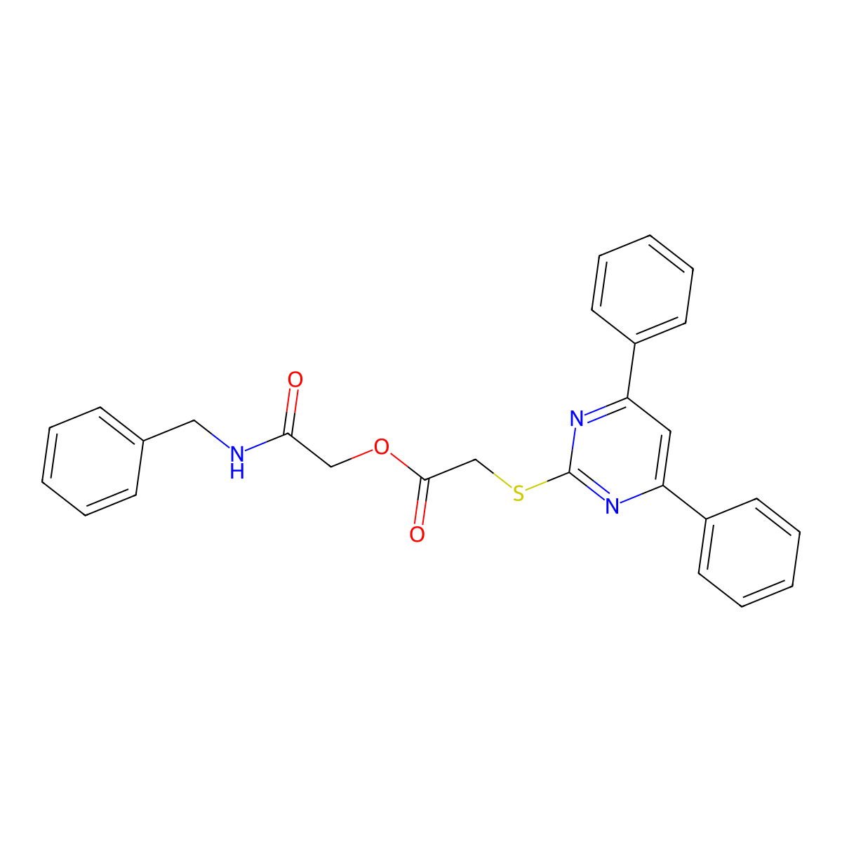 2-Oxo-2-[(phenylmethyl)amino]ethyl 2-[(4,6-diphenyl-2-pyrimidinyl)thio]acetate molecular structure, CAS 296878-31-4