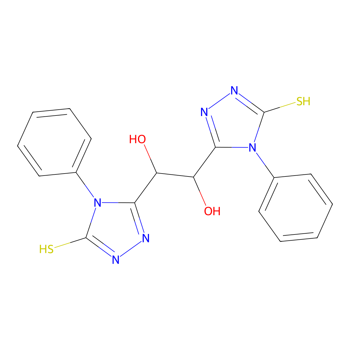 1,2-bis(5-mercapto-4-phenyl-4H-1,2,4-triazol-3-yl)ethane-1,2-diol molecular structure, CAS 296880-71-2