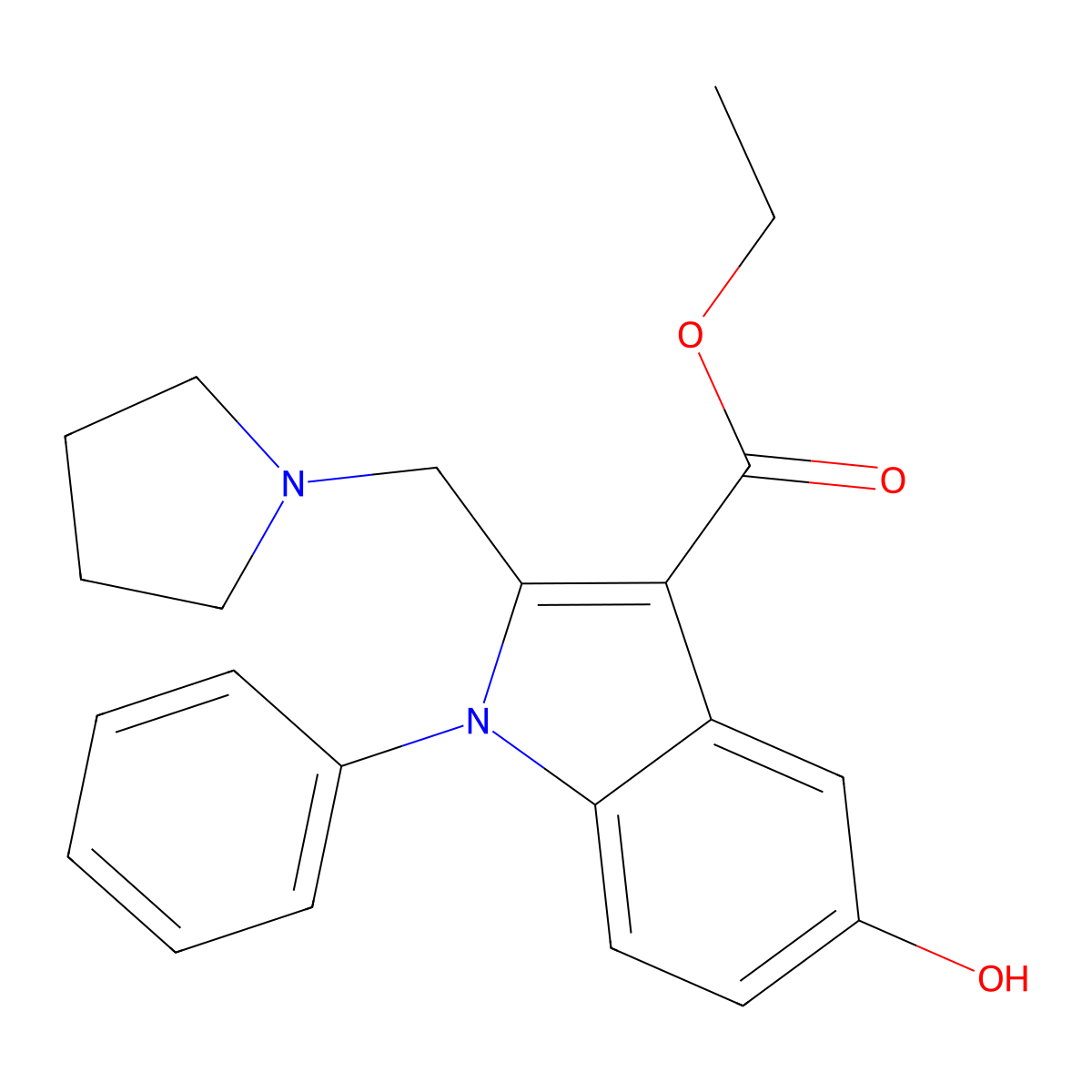 ethyl 5-hydroxy-1-phenyl-2-(pyrrolidin-1-ylmethyl)-1H-indole-3-carboxylate molecular structure, CAS 296884-99-6