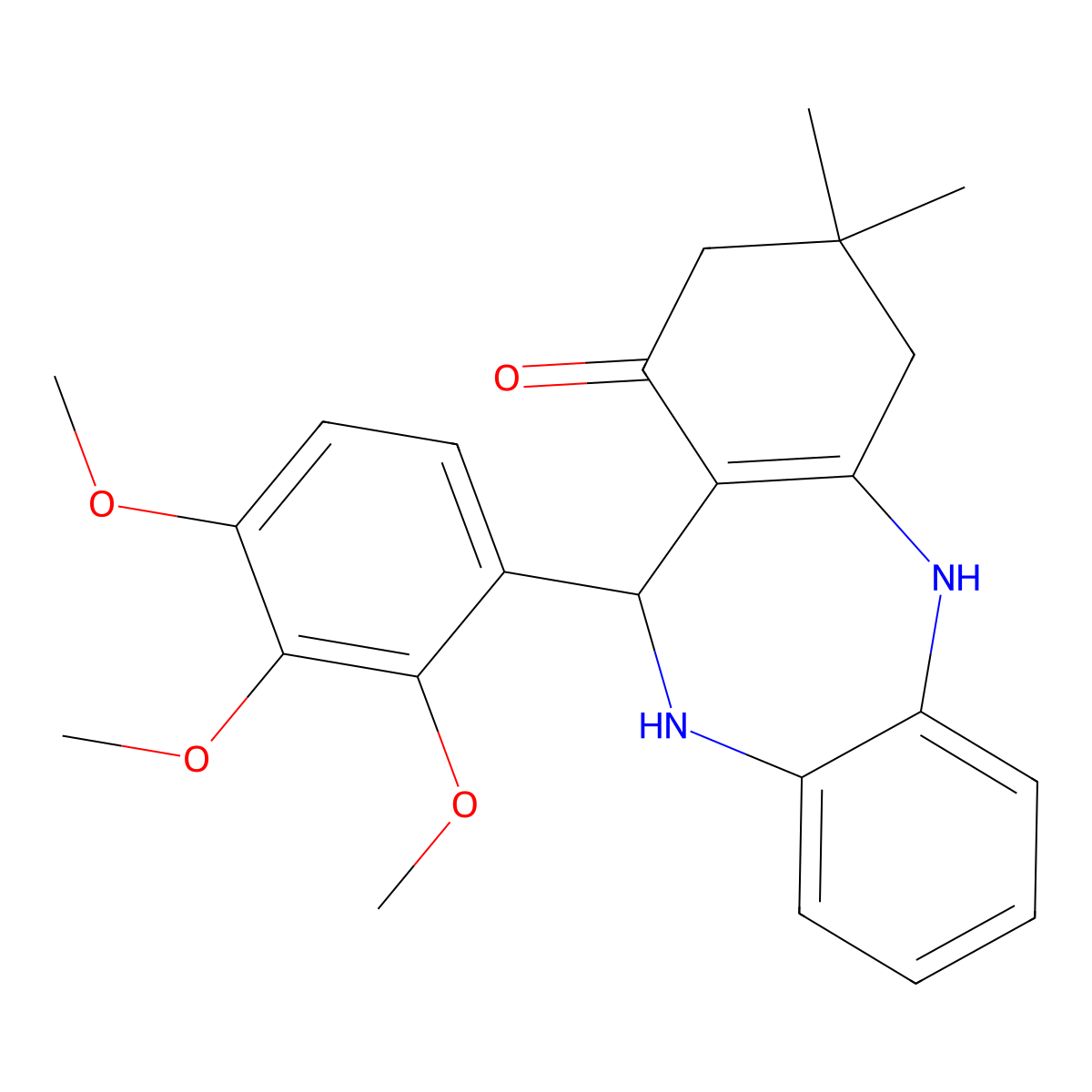 9,9-dimethyl-6-(2,3,4-trimethoxyphenyl)-6,8,10,11-tetrahydro-5H-benzo[b][1,4]benzodiazepin-7-one molecular structure, CAS 296886-13-0