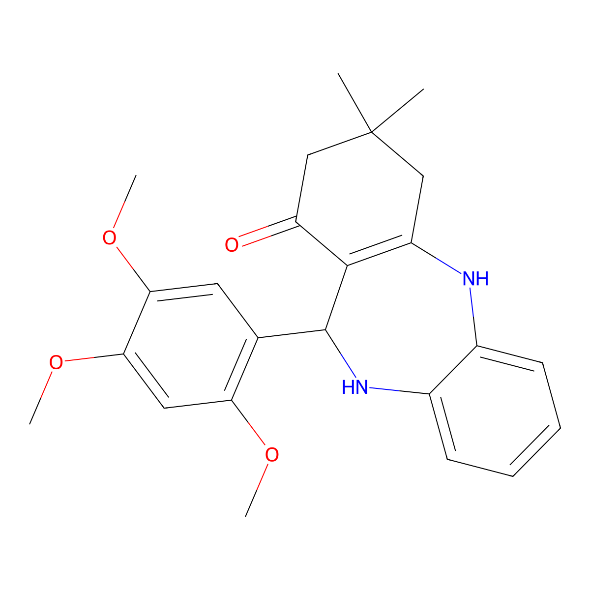 9,9-dimethyl-6-(2,4,5-trimethoxyphenyl)-6,8,10,11-tetrahydro-5H-benzo[b][1,4]benzodiazepin-7-one molecular structure, CAS 296886-19-6