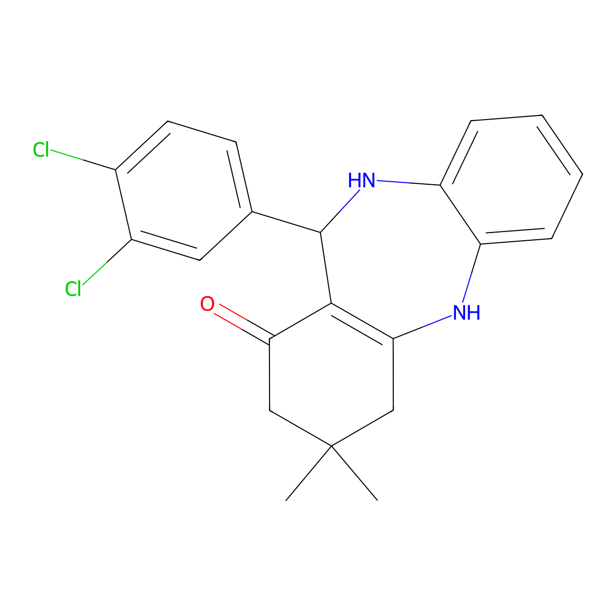 6-(3,4-dichlorophenyl)-9,9-dimethyl-6,8,10,11-tetrahydro-5H-benzo[b][1,4]benzodiazepin-7-one molecular structure, CAS 296886-24-3