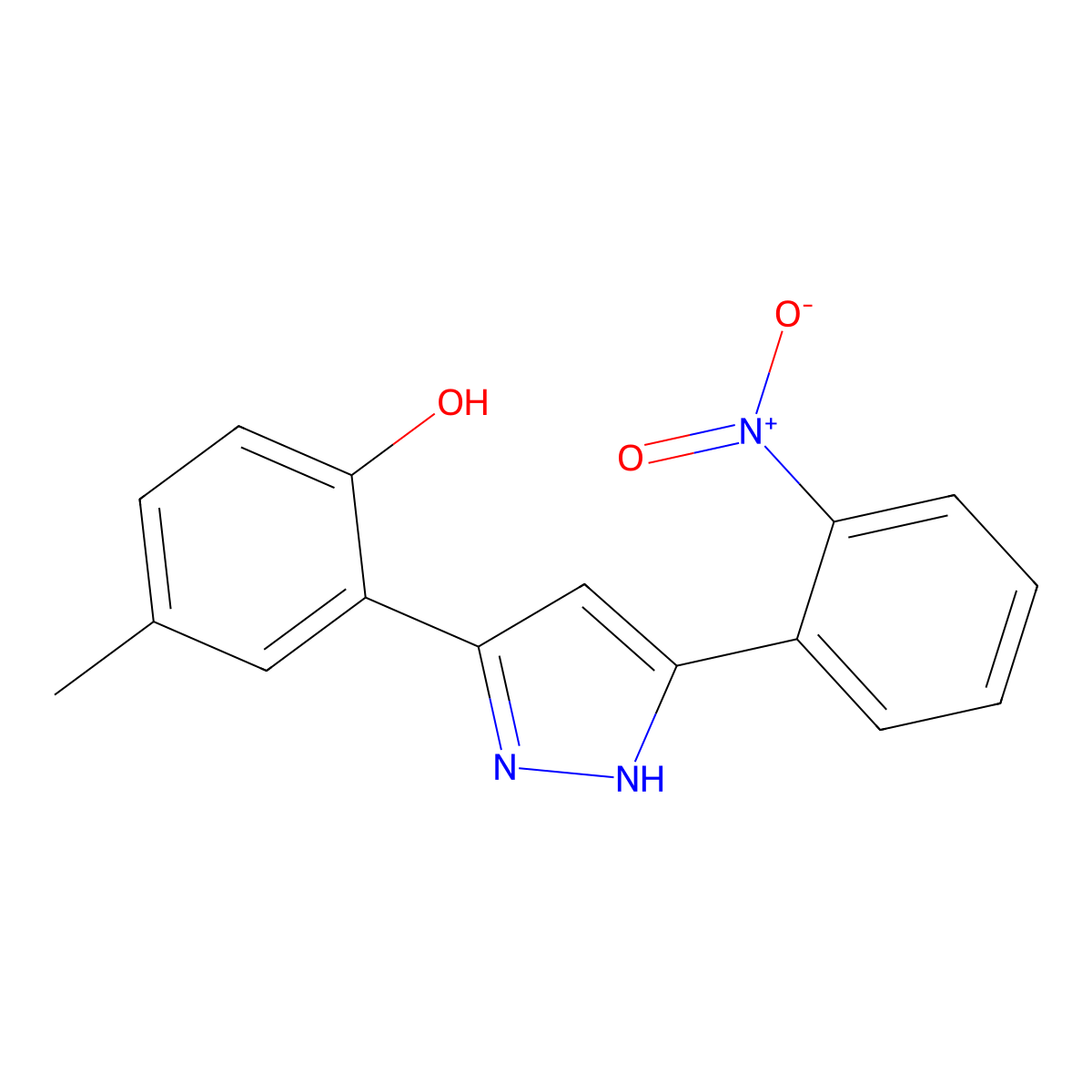 4-Methyl-2-(5-(2-nitrophenyl)-1H-pyrazol-3-yl)phenol molecular structure, CAS 296888-45-4