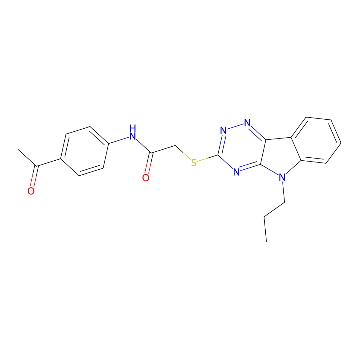 N-(4-acetylphenyl)-2-[(5-propyl-[1,2,4]triazino[5,6-b]indol-3-yl)sulfanyl]acetamide molecular structure, CAS 296896-70-3