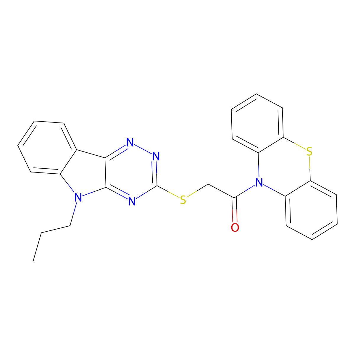 1-Phenothiazin-10-yl-2-[(5-propyl-[1,2,4]triazino[5,6-b]indol-3-yl)sulfanyl]ethanone molecular structure, CAS 296896-76-9