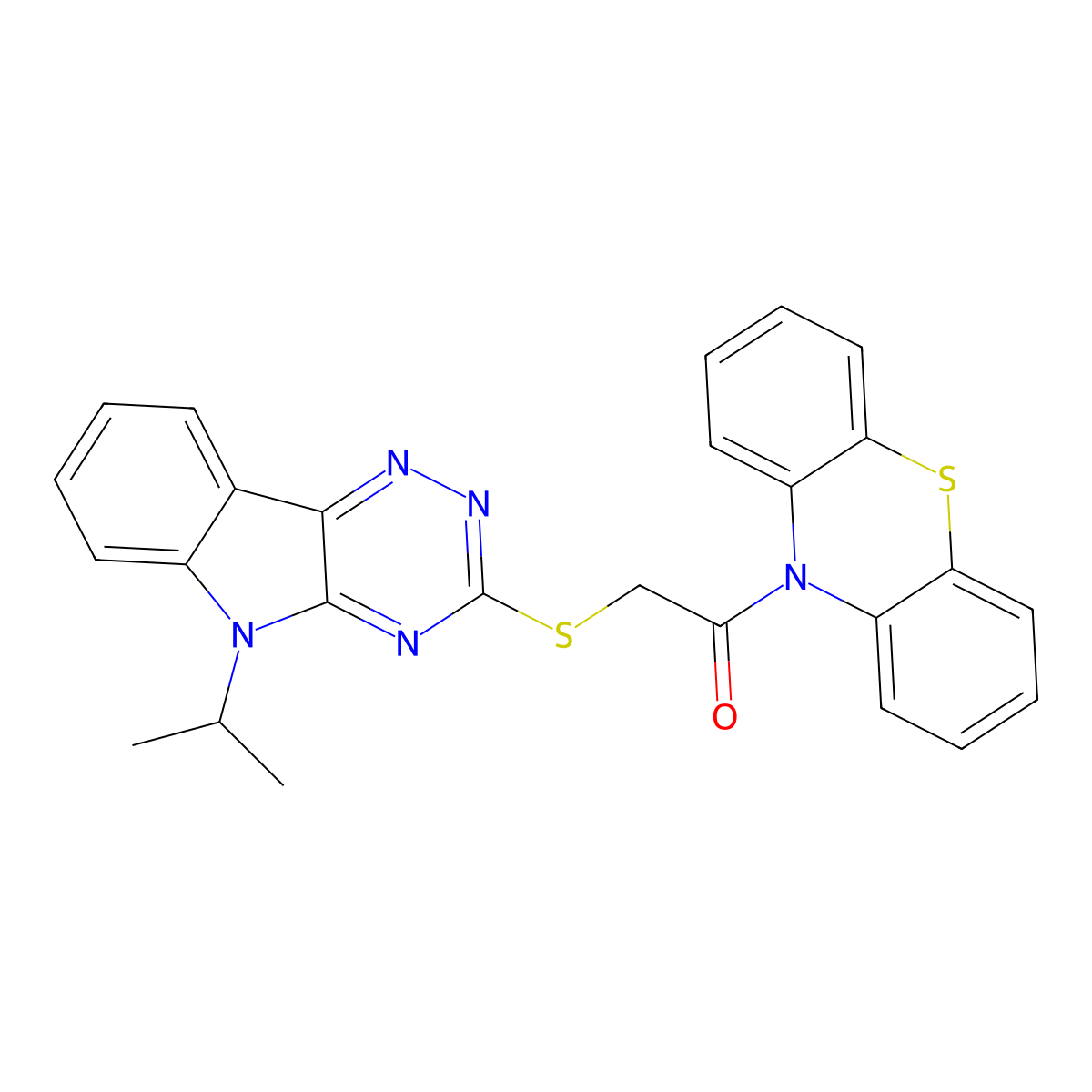 1-Phenothiazin-10-yl-2-[(5-propan-2-yl-[1,2,4]triazino[5,6-b]indol-3-yl)sulfanyl]ethanone molecular structure, CAS 296897-48-8