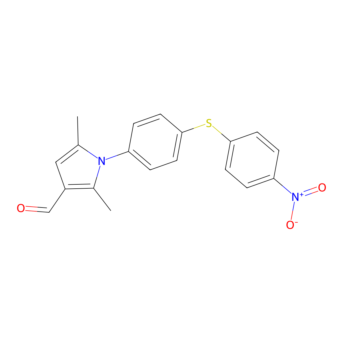 2,5-dimethyl-1-{4-[(4-nitrophenyl)sulfanyl]phenyl}-1H-pyrrole-3-carbaldehyde molecular structure, CAS 296897-97-7