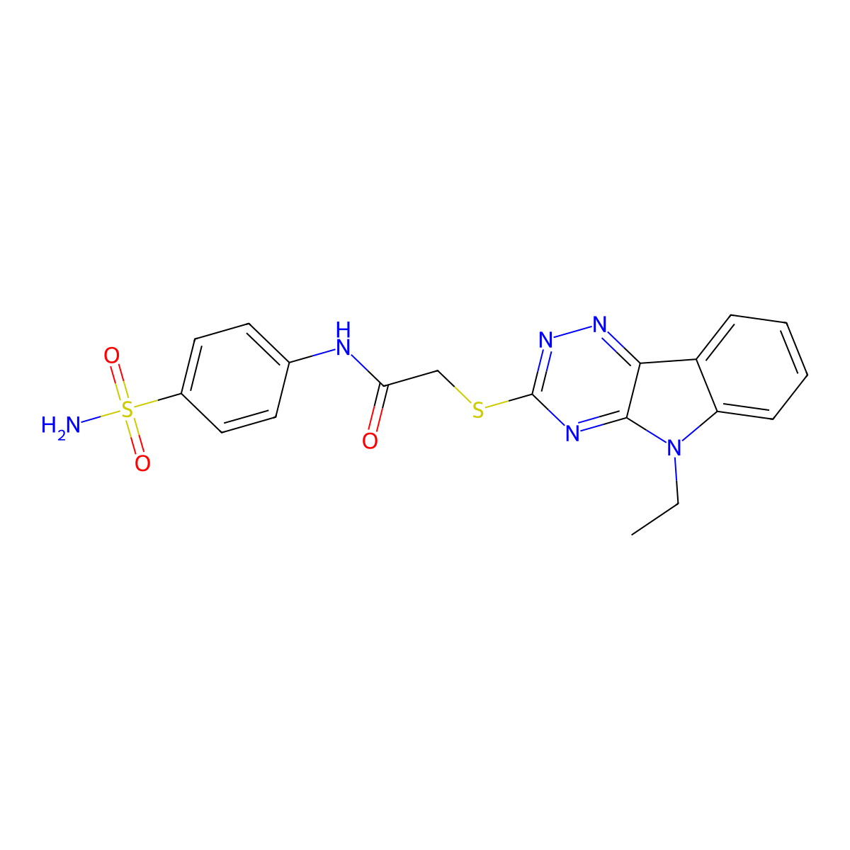 2-[(5-ethyl-[1,2,4]triazino[5,6-b]indol-3-yl)sulfanyl]-N-(4-sulfamoylphenyl)acetamide molecular structure, CAS 296898-02-7