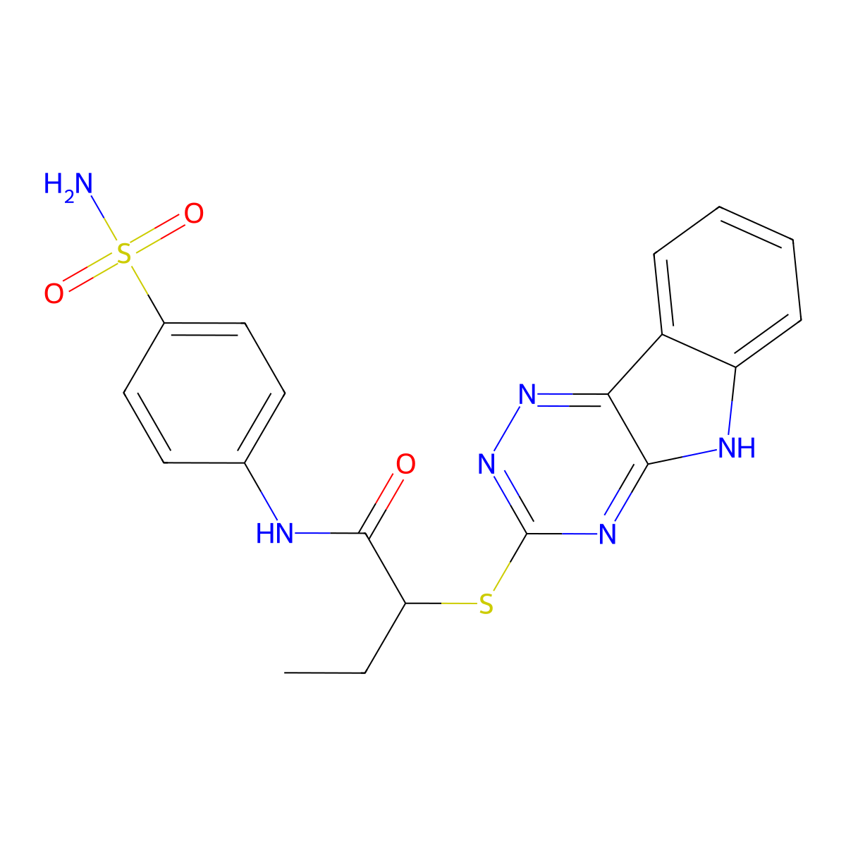 N-(4-sulfamoylphenyl)-2-(5H-[1,2,4]triazino[5,6-b]indol-3-ylsulfanyl)butanamide molecular structure, CAS 296898-13-0