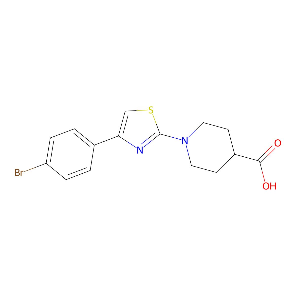 1-(4-(4-Bromophenyl)thiazol-2-yl)piperidine-4-carboxylic acid molecular structure, CAS 296899-02-0