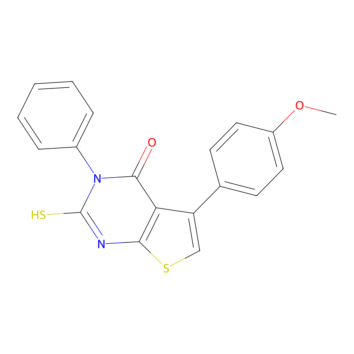 2-Mercapto-5-(4-methoxyphenyl)-3-phenylthieno[2,3-d]pyrimidin-4(3H)-one molecular structure, CAS 296899-20-2