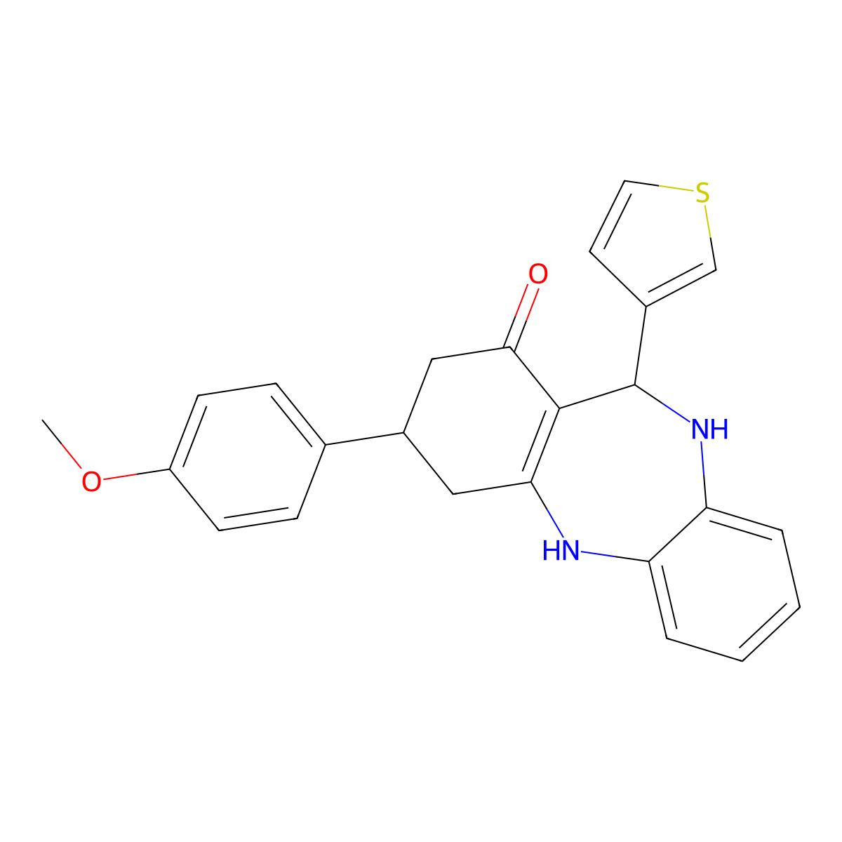 9-(4-Methoxyphenyl)-6-thiophen-3-yl-5,6,8,9,10,11-hexahydrobenzo[b][1,4]benzodiazepin-7-one molecular structure, CAS 296899-44-0
