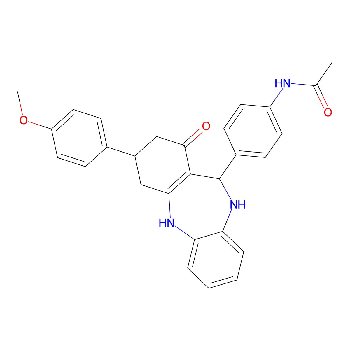 N-[4-[9-(4-methoxyphenyl)-7-oxo-5,6,8,9,10,11-hexahydrobenzo[b][1,4]benzodiazepin-6-yl]phenyl]acetamide molecular structure, CAS 296899-50-8